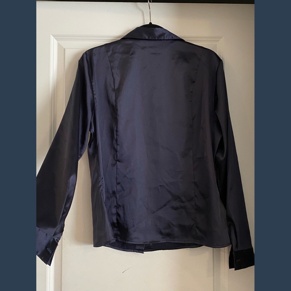 Faux Silk Button Up in Midnight Blue